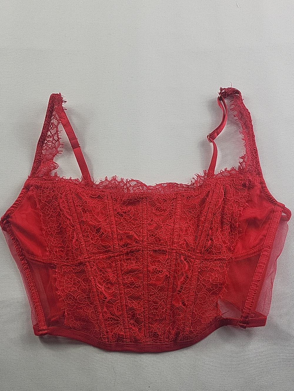 Streetwear Society Red Lace Mesh Corset Bustier Crop Top